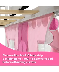 Max & Lily Low Twin over Bunk With Stairs, Easy Slide and Light Pink White Farmhouse Curtain