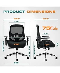 Flynama Atlas 750 Big and Tall Office Chair,Ergonomic Mesh Chair with 4D Armrests for Heavy People