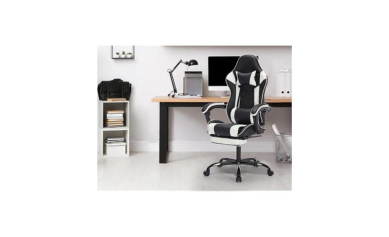Flynama Massage Gaming Chair with Footrest,Ergonomic Gamer Chair