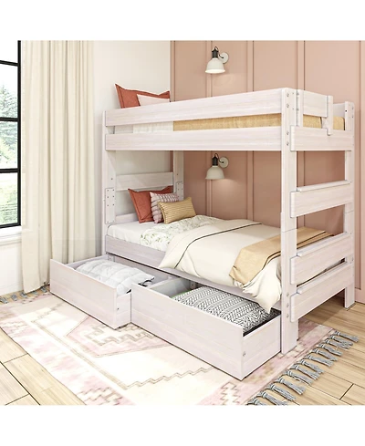 Max and Lily Solid Wood Modern Farmhouse Twin/Twin Bunk Bed with Storage Drawers