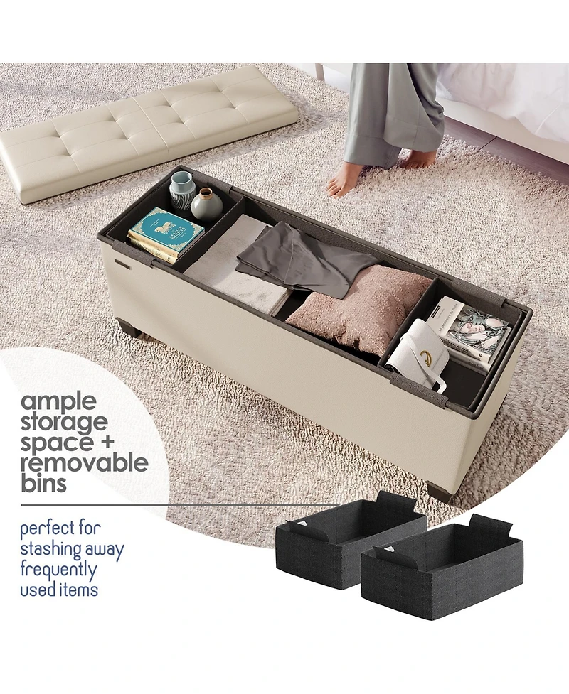 Nestl 43 Inch Leatherette or Fabric Finish Ottoman Storage Bench with Bins