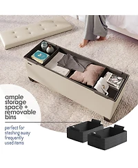 Nestl 43 Inch Leatherette or Fabric Finish Ottoman Storage Bench with Bins