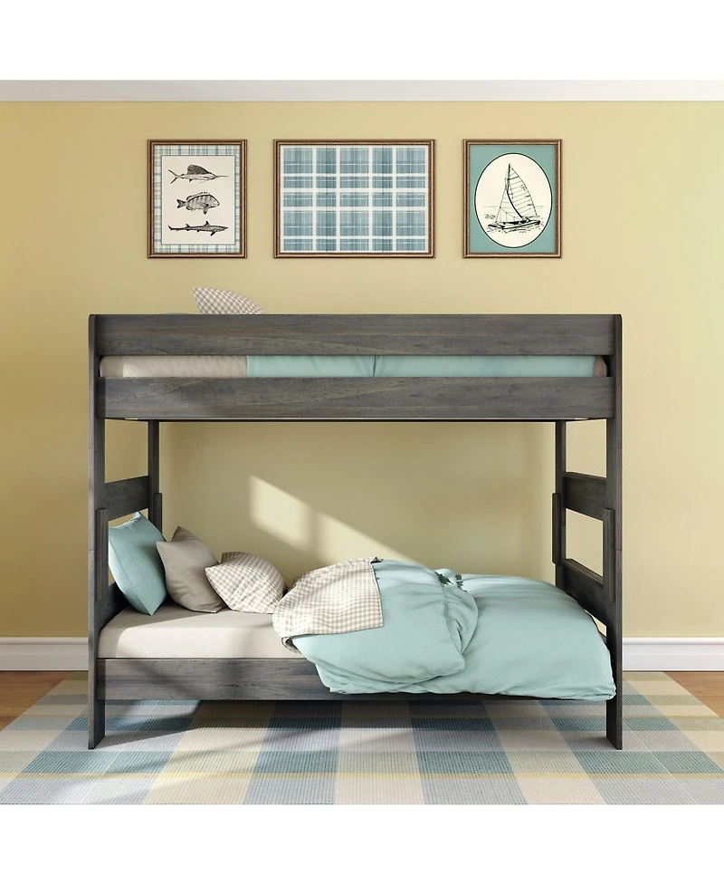 Max and Lily Twin over Bunk Bed, Farmhouse Solid Wood Beds for Kids, Driftwood