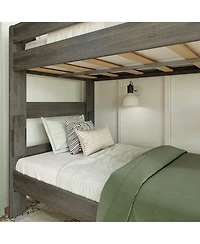 Max and Lily Twin over Bunk Bed, Farmhouse Solid Wood Beds for Kids, Driftwood
