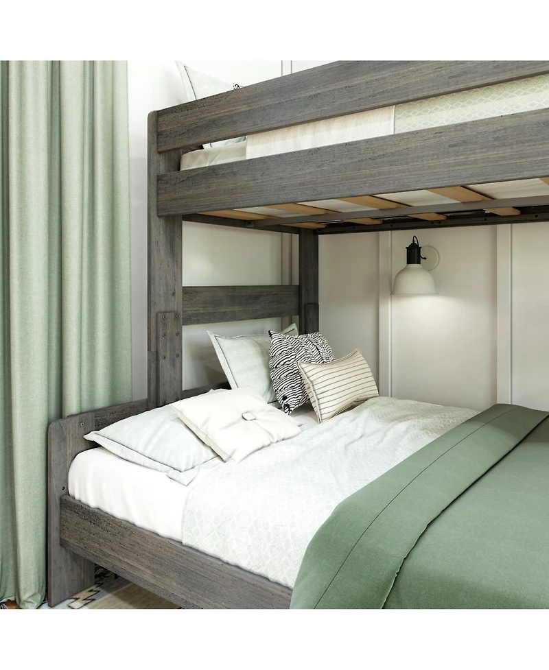 Max and Lily Bunk Bed Twin over Full Size, Modern Farmhouse Solid Wood Beds for Kids