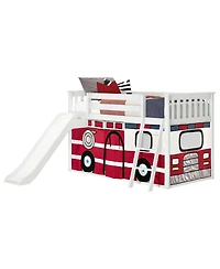 Max and Lily Low Bunk With Easy Slide Firetruck Curtain