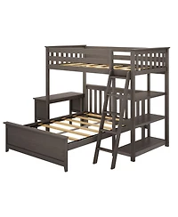Max and Lily L-Shaped Twin over Full Bunk Bed with Bookcase Desk, Clay