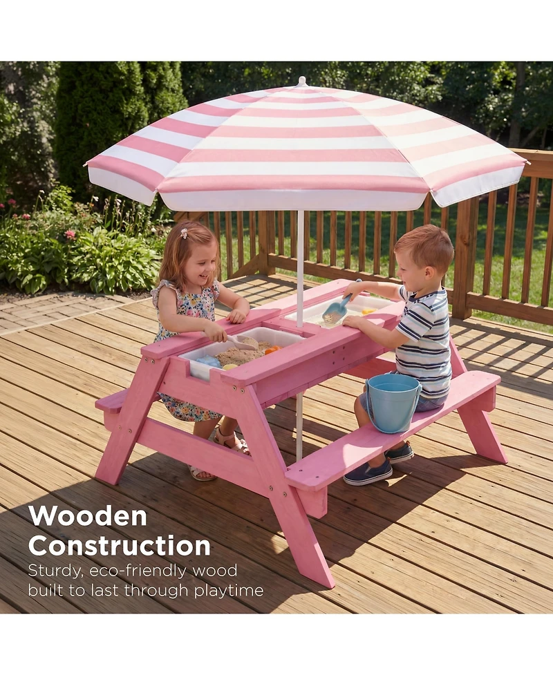 Best Choice Products Kids 3-in-1 Outdoor Convertible Activity Sand & Water Picnic Table w/ Umbrella