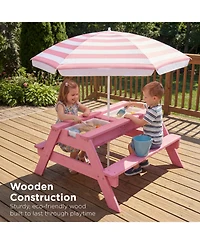 Best Choice Products Kids 3-in-1 Outdoor Convertible Activity Sand & Water Picnic Table w/ Umbrella