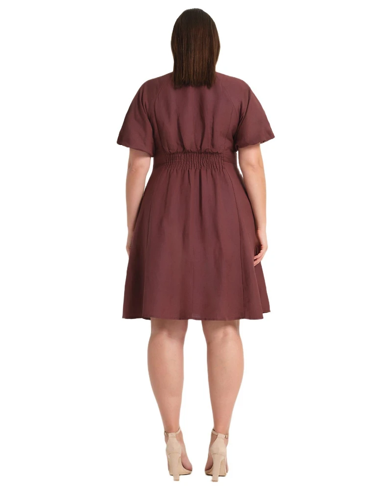 Estelle Women's Heather Linen Zip-Front Fit Flare Mini Dress