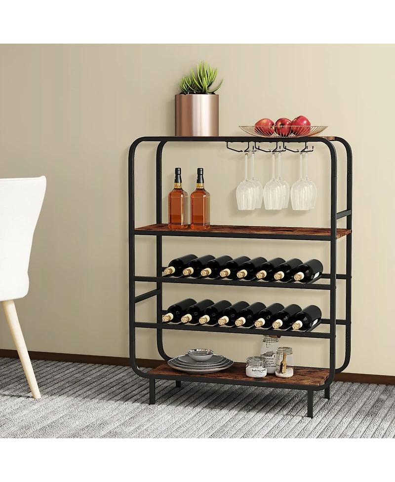 Slickblue 16 Bottle Wine Rack with 5 Tier Shelf and Glass Holder Storage
