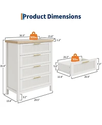 gaomon Fluted 4 Drawer Dresser for Bedroom, Rattan Chest of Dressers, Tall Dresser for Closet with Drawers