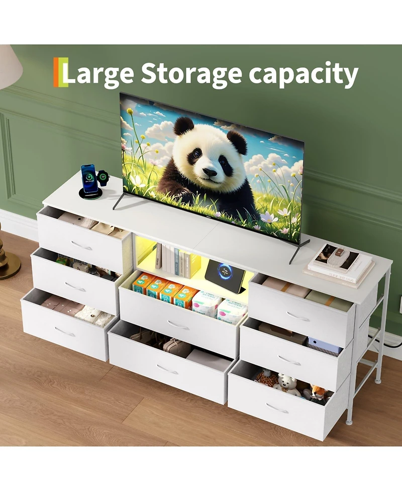 gaomon Led Tv Stand Dresser with 8 Fabric Drawers for TVs , Media Console Steel Frame Storage