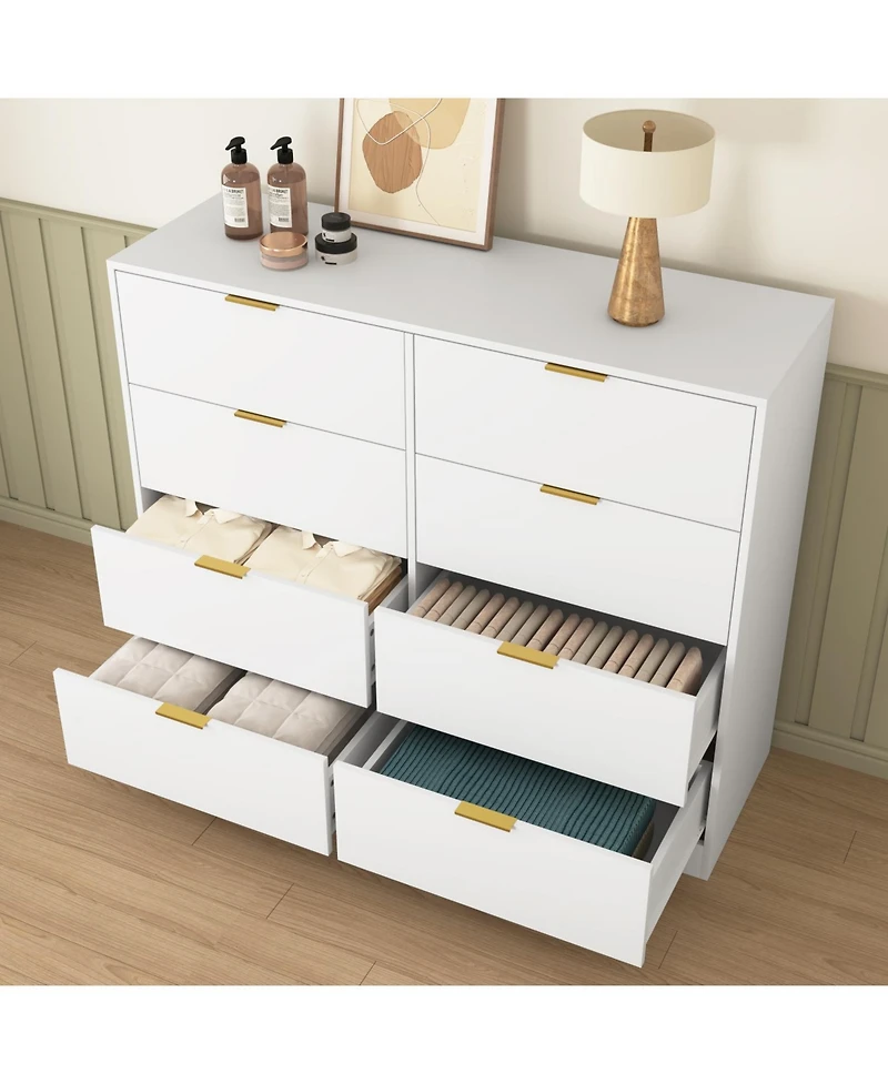 Rainsken 8 Drawer Dresser for Bedroom, Modern Tall Deep Dresser, with Gold Handle, Wood Storage Organize, Bedroom Living Room