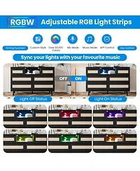 gaomon 6 Drawer Rattan Dresser with Led Lights and Charging Station, Modern Double Chest