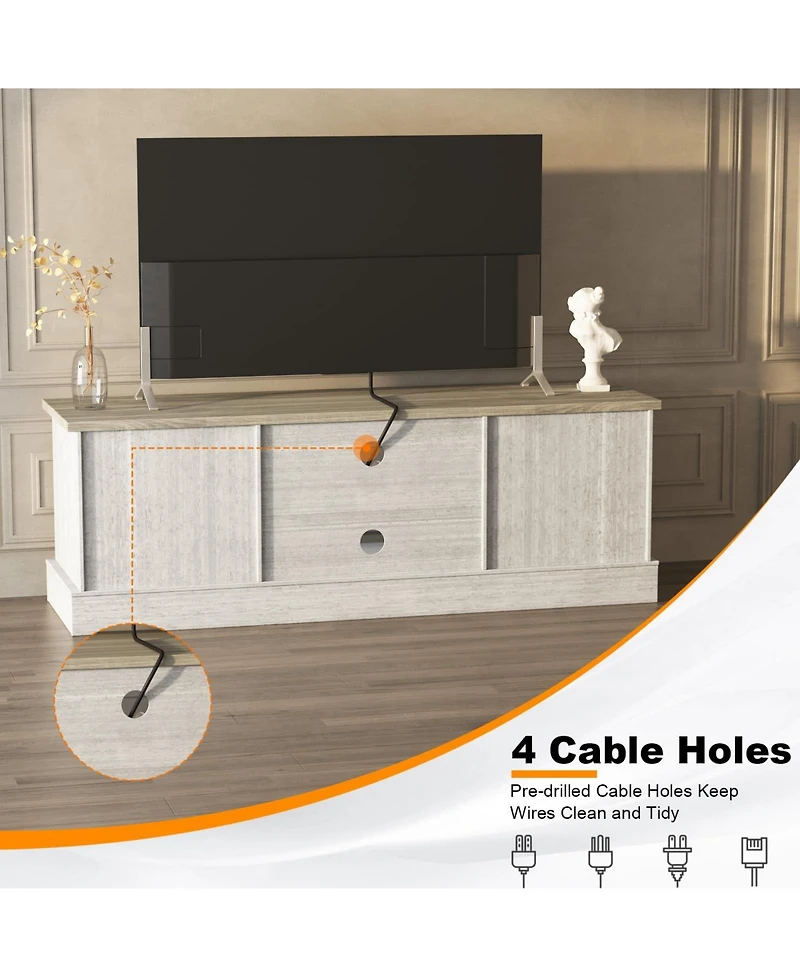 gaomon Farmhouse Tv Stand for TVs, Wood Entertainment Center with Storage Cabinets and Adjustable Shelves