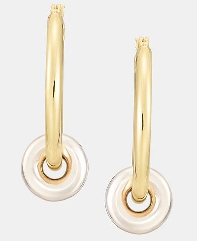 Dkny Puffy Rondelle Bead Charm Hoop Earrings