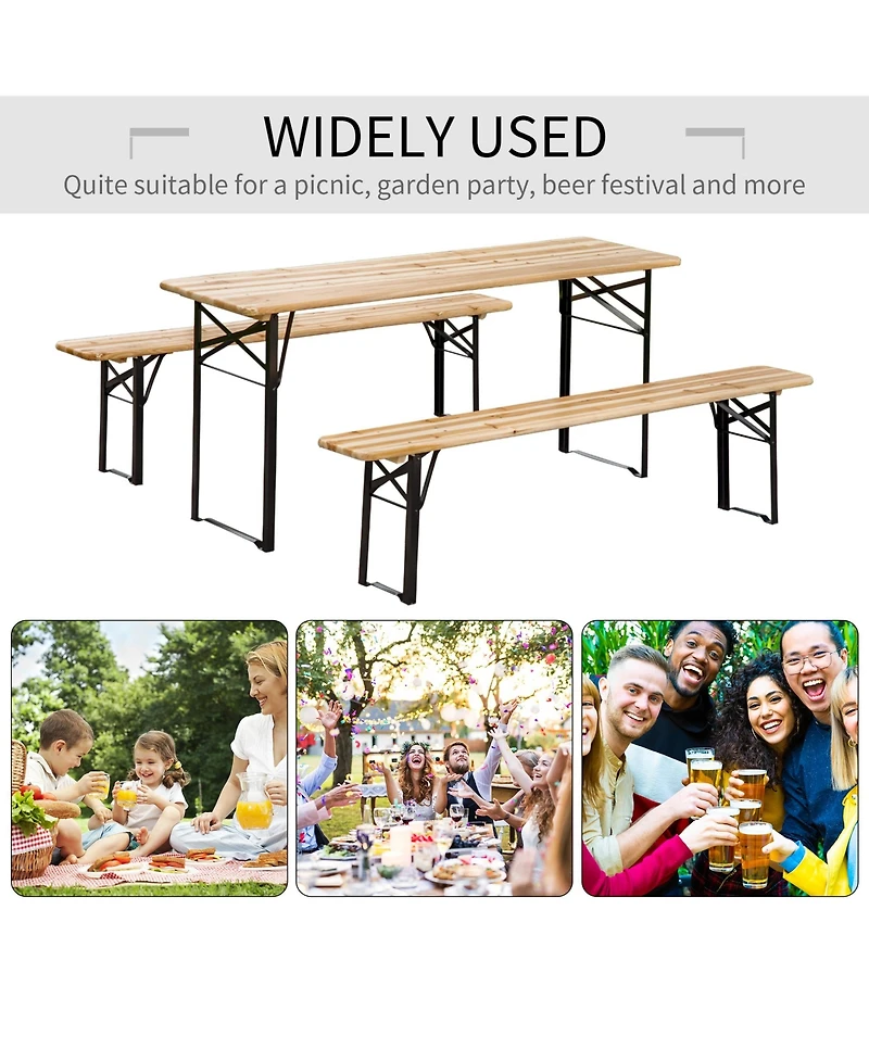 Outsunny 6' Portable Picnic Table and Bench Set, Outdoor Wooden Folding Camping Dining Table Set for Patio Garden Outdoor Activities