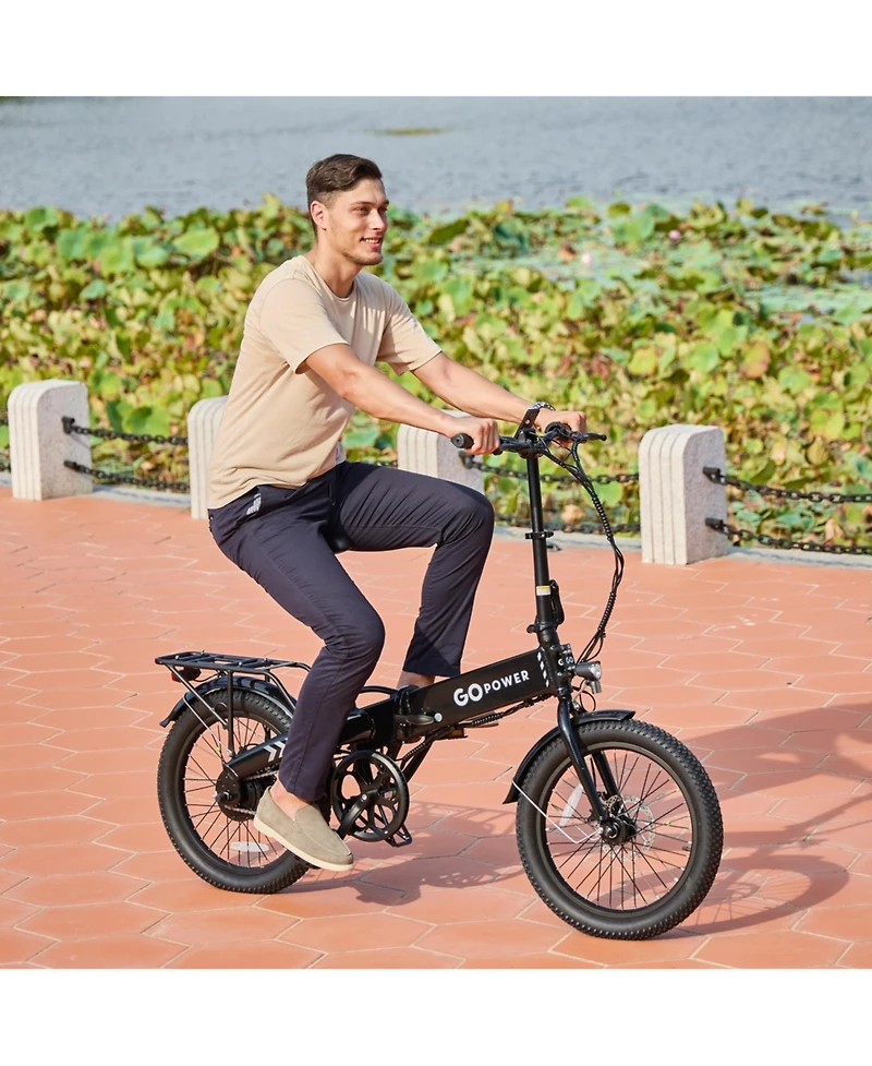 GoPowerBike GoVolt Folding Electric Bike for Adults | 20" Tires 500W Motor 45+ Mile Range 20mph Top Speed Class 1 & 2 eBike Black