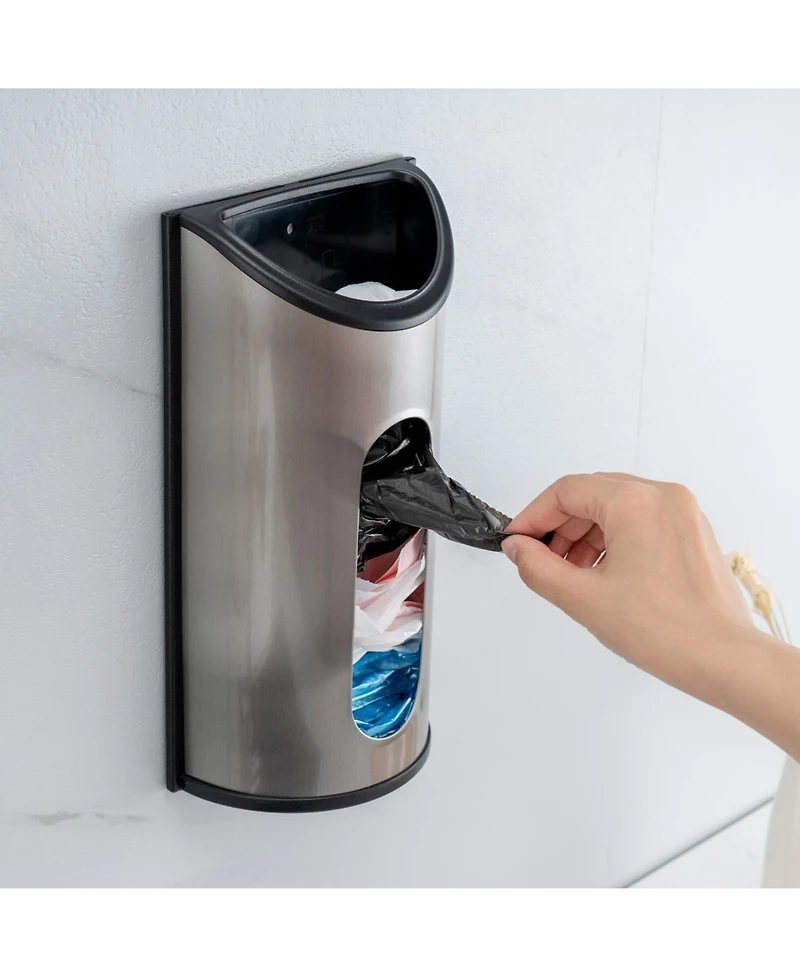 Mega Casa Wall-Mounted Trash Bag Dispenser Stainless Steel Plastic Bag Organizer Kitchen