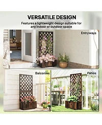 Outsunny Wooden Raised Garden Bed with Trellis and Drain Holes,