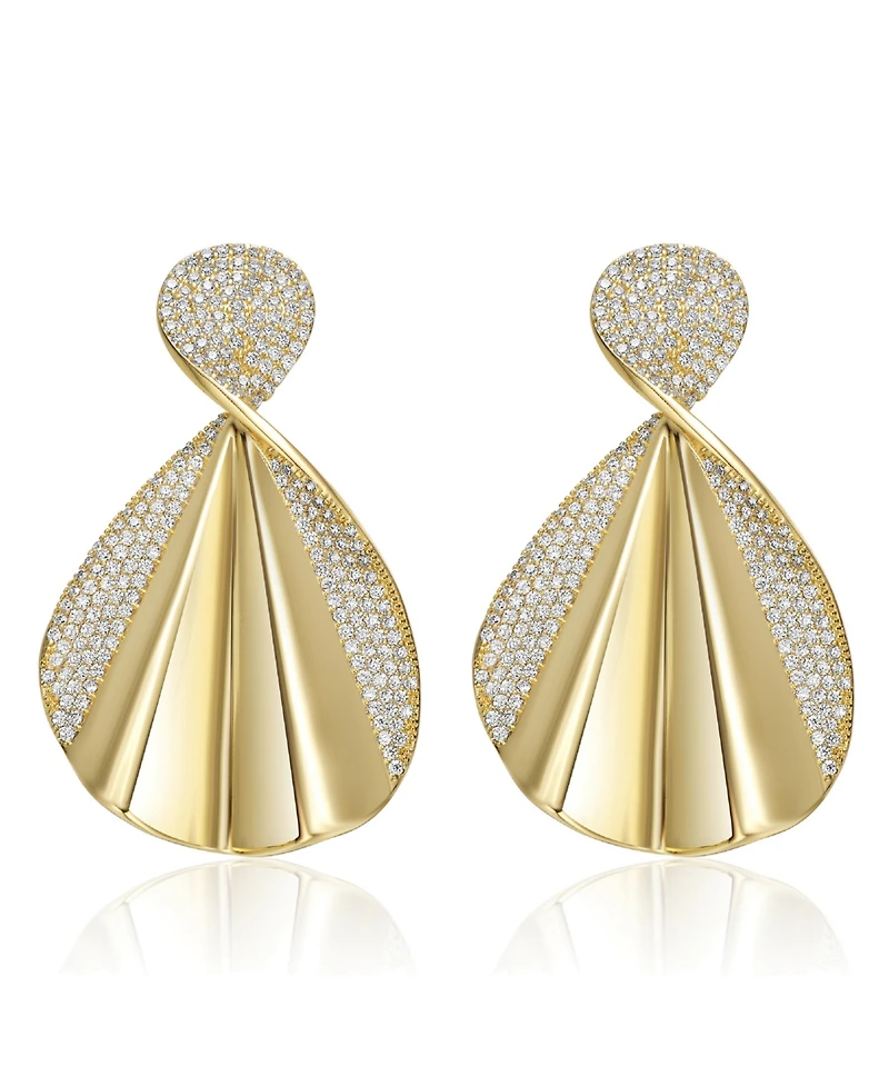 Exquisite 14K Gold-Plated Cubic Zirconia Extra Large Dangle Earrings