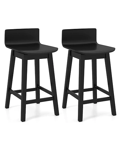 Slickblue Counter Height Swivel Bar Stools Set of 2, Wooden Frame with Low Back and Rubber Wood Legs