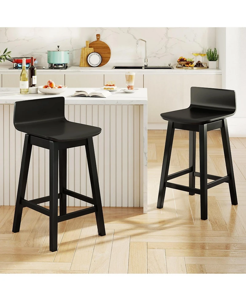 Slickblue Counter Height Swivel Bar Stools Set of 2, Wooden Frame with Low Back and Rubber Wood Legs