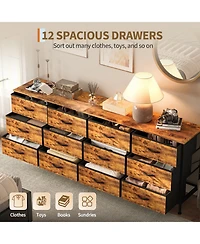 gaomon Tv Stand with 12 Fabric Drawers, Wide Storage Dresser Entertainment Center for Up to 80" Tv