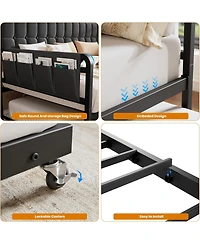 gaomon Twin Bed Frame Daybed with Trundle - Led Light and Charging Station, Upholstered Sofa Storage Headboard