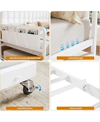 gaomon Twin Bed Frame Daybed with Trundle - with Led Light and Charging Station, Upholstered Sofa Bed with Storage Headboard