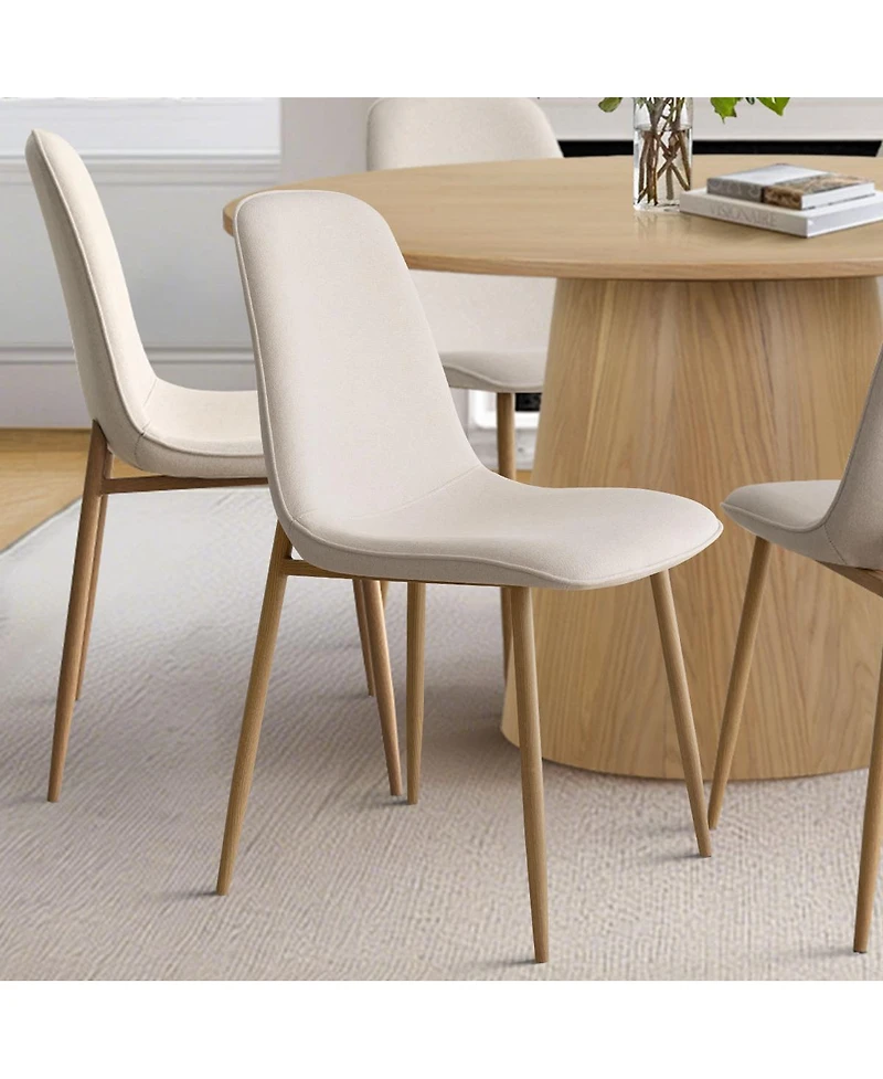 Maison Boucle Linen Upholstered Kitchen and Dining Chairs Set of 4, Wood-Look Legs