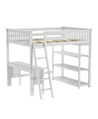 Max and Lily Full High Loft Bed with Desk, Ladder Bookcase, Solid Wood Frame, Space Saving, 400 lbs Weight Capacity, Easy Assembly