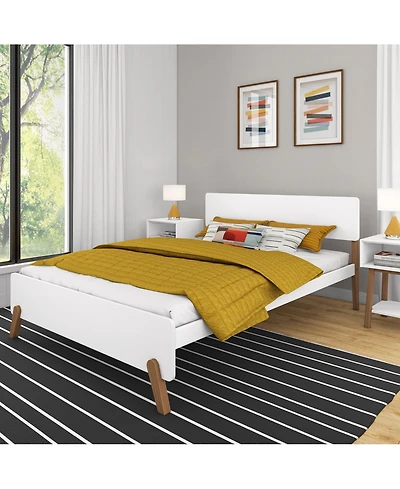 Max & Lily Mid-Century Modern Queen Platform Bed for Kids, Solid Wood