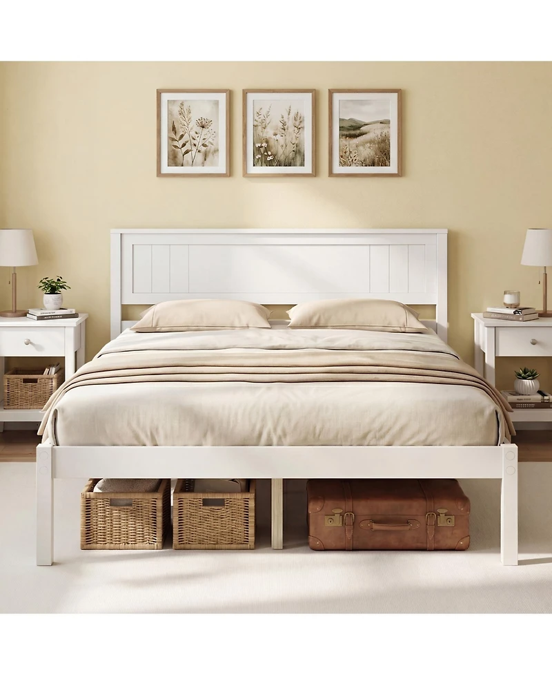 Slickblue Wooden Platform Bed Frame with Headboard and Slat Support