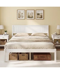 Slickblue Wooden Platform Bed Frame with Headboard and Slat Support