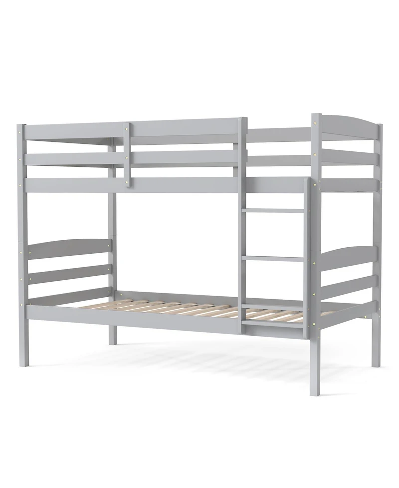 Slickblue Solid Wood Twin Bunk Bed Frame with High Guardrails and Secure Ladder