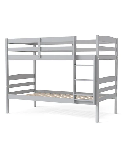 Slickblue Solid Wood Twin Bunk Bed Frame with High Guardrails and Secure Ladder