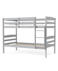 Slickblue Solid Wood Twin Bunk Bed Frame with High Guardrails and Secure Ladder