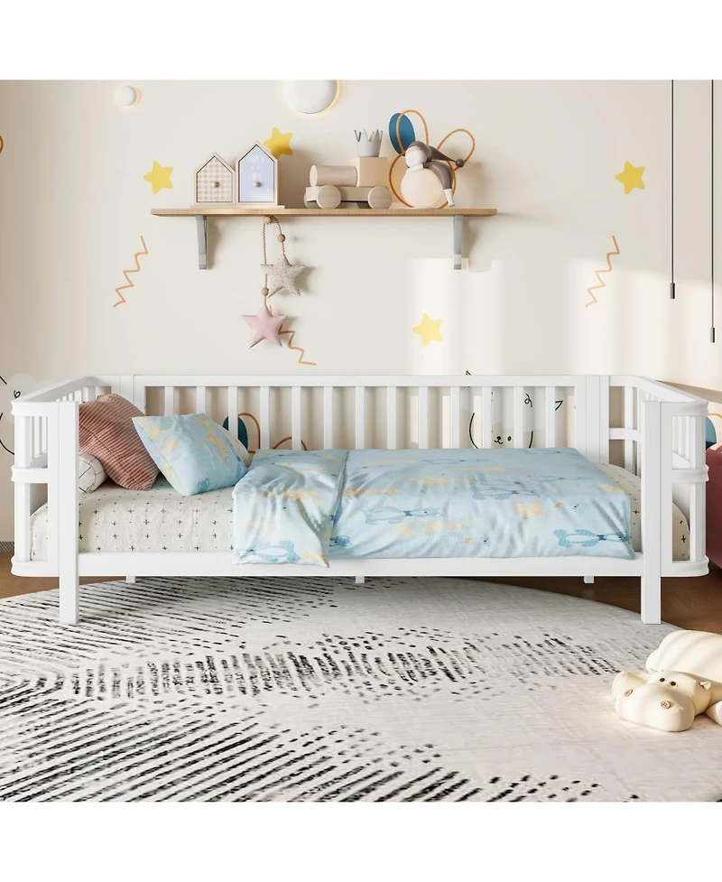 Rainsken Twin Kids Bed Frame with Rails, Montessori Frame, a low iron double bed, for Girls Boys Teens, No Box Spring Needed