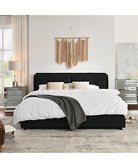 Rainsken King Size Upholstered Platform Bed Frame, with Under-Bed Storage and Dual Hydraulic System, Chenille Fabric, for Kids Teens Adults