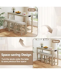 Gymax 4PCS Bar Table Set w/Charging Station 3 Padded Stools for Living Room Kitchen