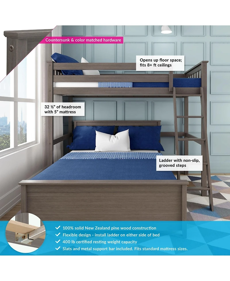 Max & Lily Solid Wood L-Shaped Bunk Bed, Twin over Full with Ladder for Kids,