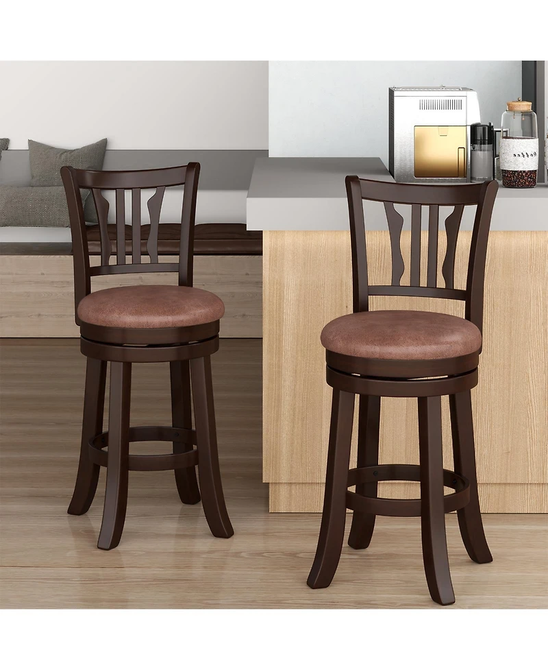 Slickblue Set of 2 Counter Height Bar Stools with Swivel Seat, Back Support and Wooden Frame