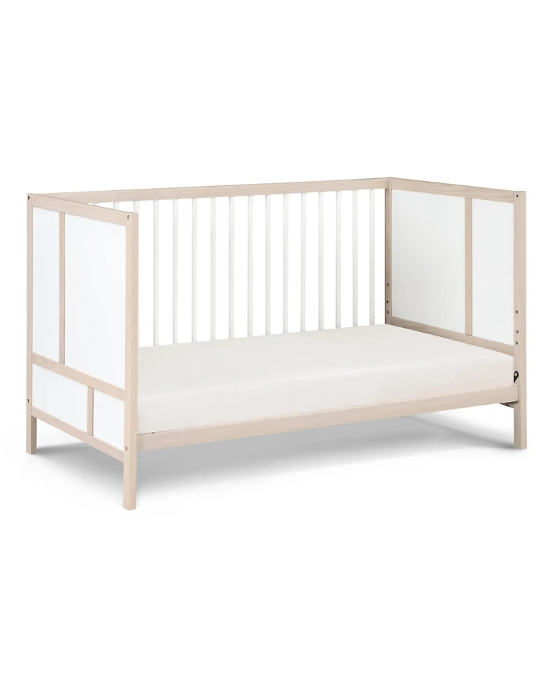 Flynama Washed 3in1 Convertible Crib with Solid End Panels Geometric Lines Solid Wood and Three Adjustable Mattress Heights for Nursery