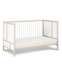 Flynama Washed 3in1 Convertible Crib with Solid End Panels Geometric Lines Solid Wood and Three Adjustable Mattress Heights for Nursery