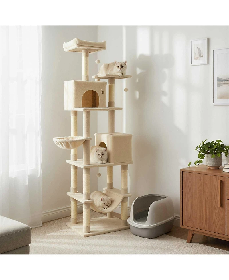 Cozito Cat Tree 80 inch Tall with 2 Large Condos and Dangling Toys