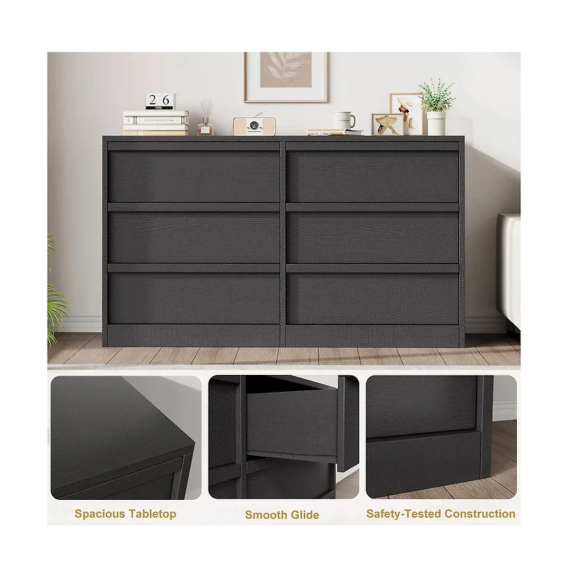 gaomon 6 Drawer Modern Handleless Dresser, 47 inches Wide Wooden Storage Organizer for Bedroom Living Room Nursery