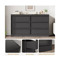 gaomon 6 Drawer Modern Handleless Dresser, 47 inches Wide Wooden Storage Organizer for Bedroom Living Room Nursery