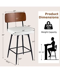 Slickblue Set of 2 Counter Height Bar Stools with Cushioned Seat & Metal Legs